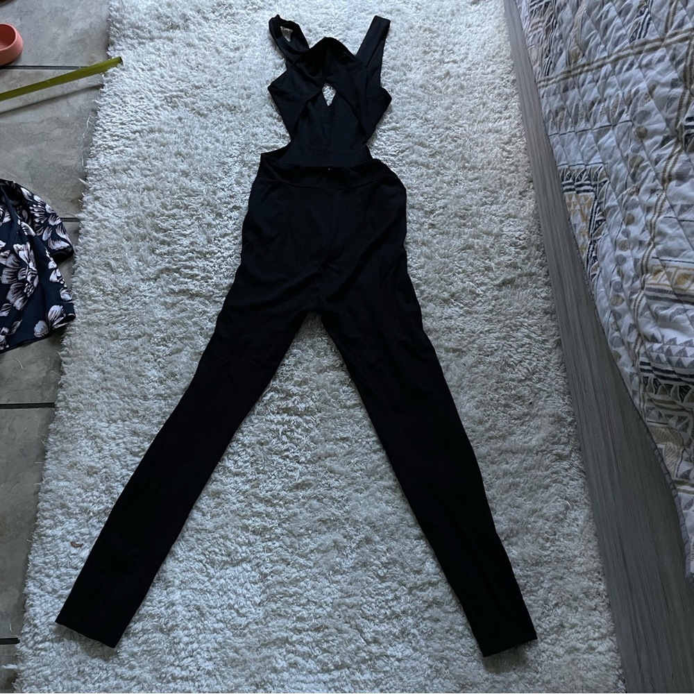 Fraiche by j black jumpsuit. V cut top. Back cut too.